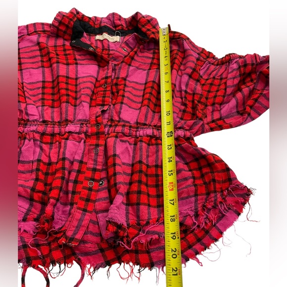 We the Free People Womens Top Small Red Pink Distress Boho Button Down - Picture 7 of 8